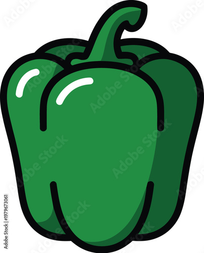 Cartoon green capsicum vegetable collection, fresh bell pepper icons in flat shaded style for organic food, kitchen, grocery and nutrition vector illustration.