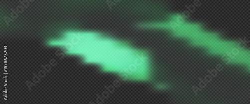 Mint green light leak effect with soft neon glow and misty texture on dark background. Abstract blurred northern lights and emerald spark overlay for cinematic tech design