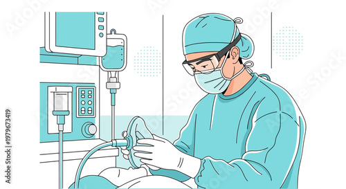 Surgeon Performing Anesthesia in Operating Room with Medical Equipment