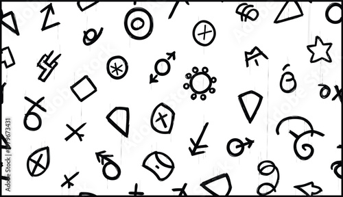 Abstract Symbols and Signs on White Background with Grunge Texture