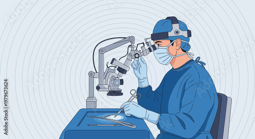 Surgeon Performing Delicate Operation Under Microscope in Modern Operating Room