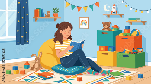 Woman Reads on Floor.