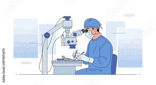 Surgeon Performing Delicate Operation Under Microscope in Modern Operating Room