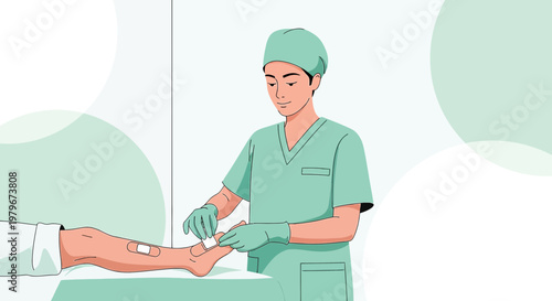 Surgeon Performing Foot Surgery with Anesthesia and Bandage Application in Operating Room