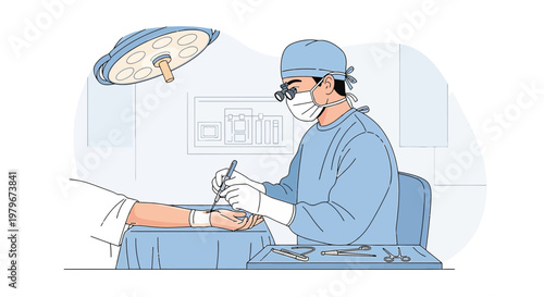 Surgeon Performing Hand Surgery in Operating Room with Medical Instruments