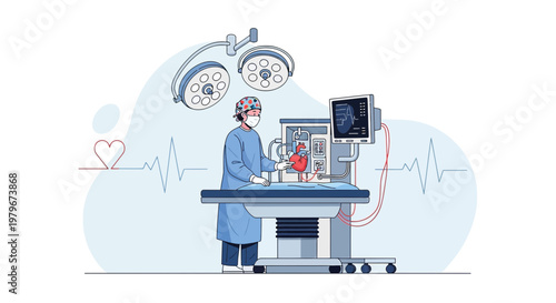 Surgeon Performing Heart Surgery with Advanced Medical Equipment in Operating Room