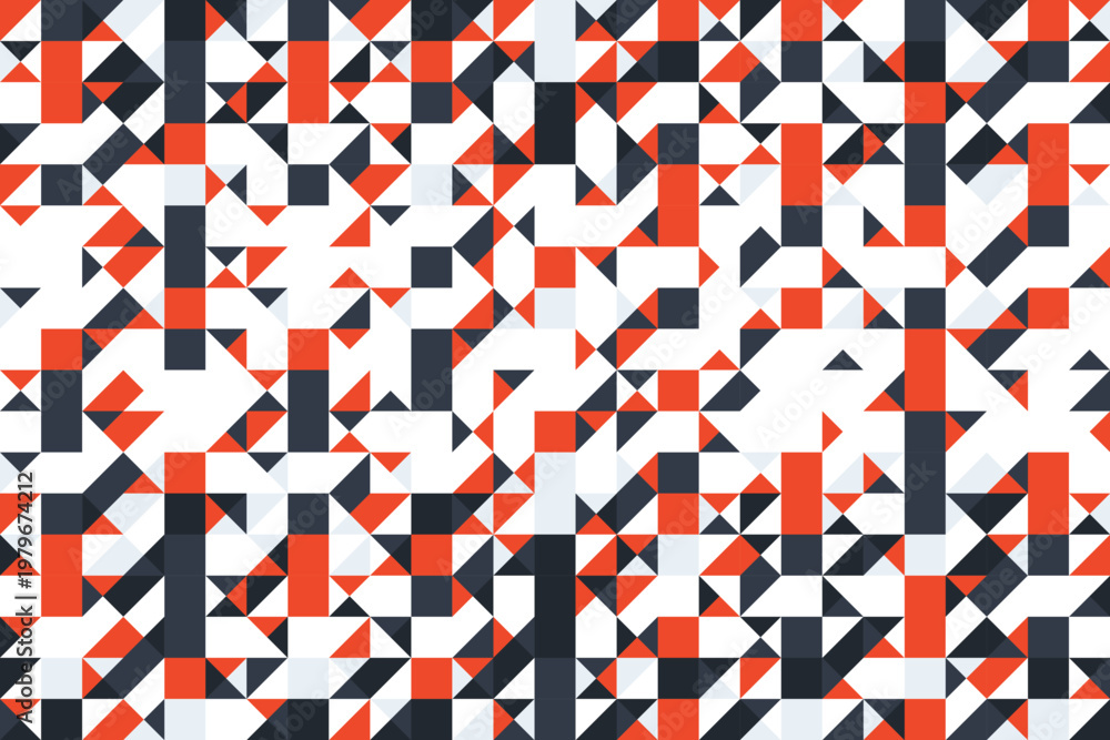 Fototapeta premium Abstract geometric background with red, dark blue and white triangles and squares in modern bauhaus style. Vector illustration