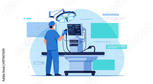 Surgeon in Operating Room with Medical Equipment and Monitor