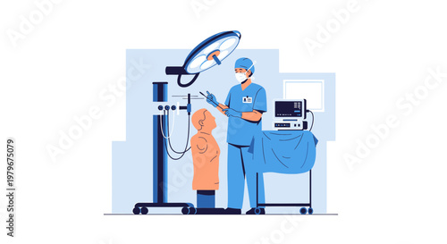 Surgeon in Operating Room with Medical Equipment and Patient Mannequin