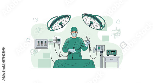 Surgeon in Operating Room with Medical Equipment and Surgical Instruments
