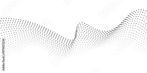 Flowing dots particles wave pattern halftone gradient curve shape isolated on transparent background. Vector in concept of technology, science, music, modern flowing geometric backdrop.