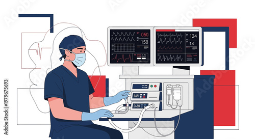 Surgeon Monitoring Patient Vitals on Medical Equipment in Operating Room