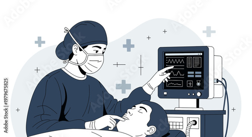 Surgeon Monitors Patient on Ventilator During Medical Procedure in Operating Room