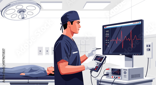 Surgeon Monitors Patient Vitals in Modern Operating Room