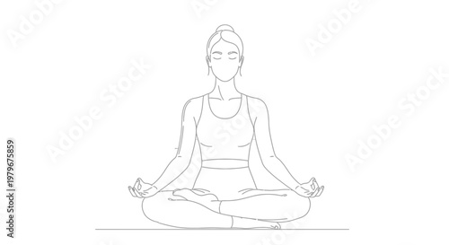 Woman Meditating in Lotus Pose, Yoga Illustration, Minimalist Line Art