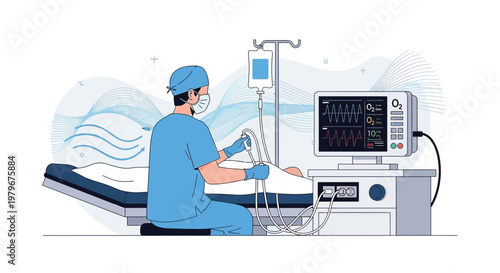 Surgeon in Operating Room Performing Procedure on Patient with Medical Equipment