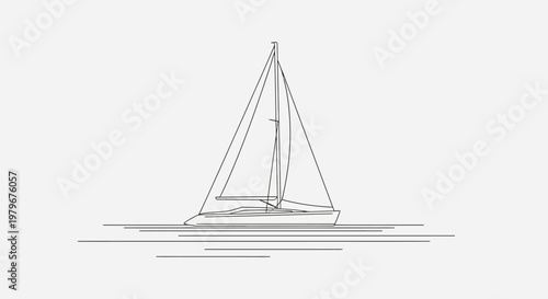 Minimalist line art sailboat on water, simple vector graphic