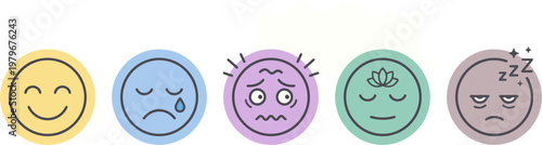 A row of emoticon faces with various expressions on screen