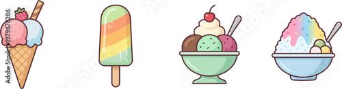 Colorful ice cream treats on display with cone popsicle sundae