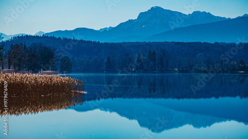 Alpine winter view near Waging am See, Lake Waginger See, Traunstein, Bavaria, Germany