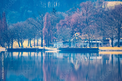 Alpine winter view near Waging am See, Lake Waginger See, Traunstein, Bavaria, Germany