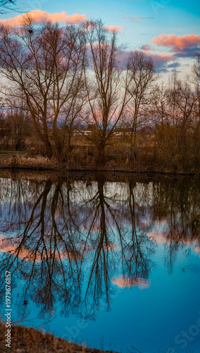 Winter landscape on a sunny day near Wallersdorf, Dingolfing, Landau, Bavaria, Germany