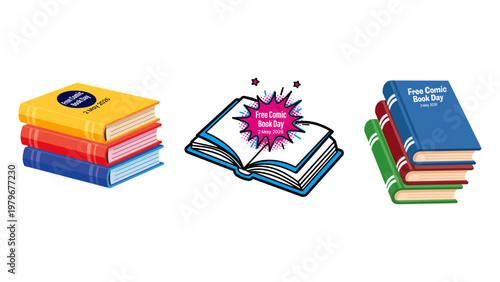 free comics book day vector group icons illustrator vector