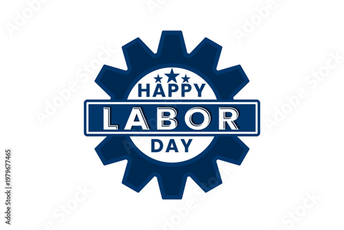 Happy Labor Day Blue Gear Graphic Icon. Labor Day Logo Design Vector Template