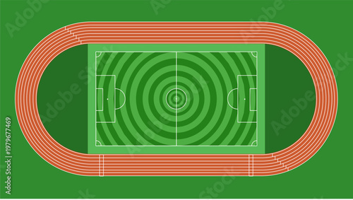 Football field and athletic track flat illustration 