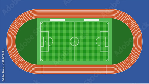 Football field and athletic track flat illustration 