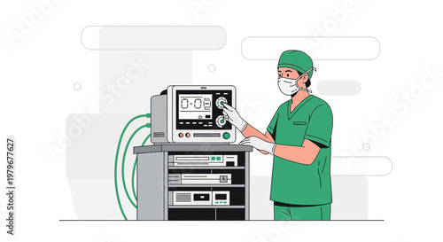 Surgeon Adjusts Ventilator Machine in Operating Room