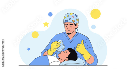 Surgeon Administering Anesthesia to Child Patient Before Surgery