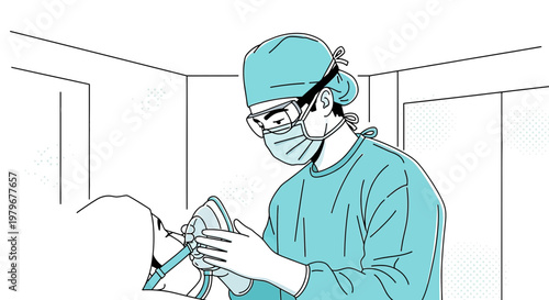 Surgeon Administering Anesthesia Mask to Patient Before Surgery in Operating Room