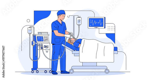 Surgeon Administering Anesthesia to Patient in Modern Operating Room with Medical Equipment