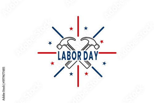 Labor Day with Crossed Hammers and Stars Logo Design Icon. Happy Labor Day Logo Template