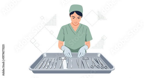 Surgeon Arranging Surgical Instruments in Tray for Operation