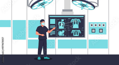 Surgeon Explaining X-ray Scans in Modern Operating Room