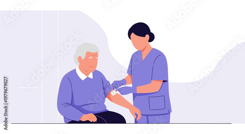 Nurse Administers Vaccine to Elderly Man, Healthcare Concept