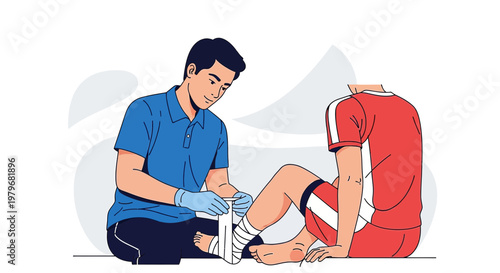 Sports Medicine Doctor Applying Bandage to Athlete's Injured Ankle
