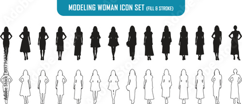Silhouettes of people walking and standing in various poses