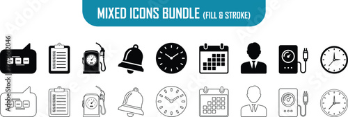 Minimalist icon bundle communication time and daily life objects