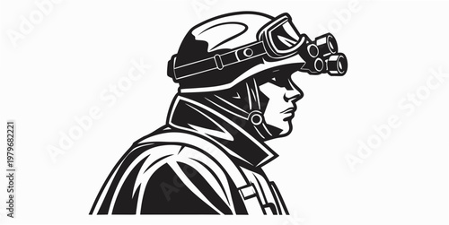 Soldier with night vision goggles overhead view vision equipment night operation night watch tactical gear military equipment military tactical operator special forces surveillance