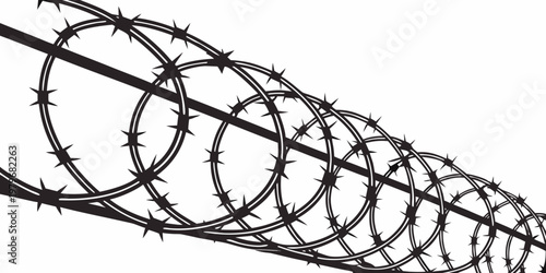 Barbed wire fence in rings security barrier no trespassing private property protective barrier boundary line military fence prison fence metal wire sharp wire security protection
