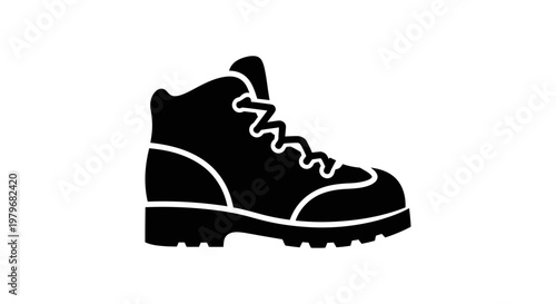 Black Hiking Boot Silhouette Icon for Outdoor Adventures.