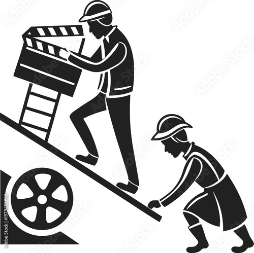 Film, movie, clapperboard, filmmaking, crew, vector icons