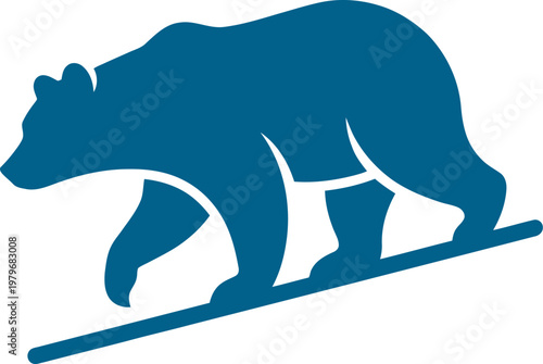 Alert bear turning head in silhouette blue profile can be Editable