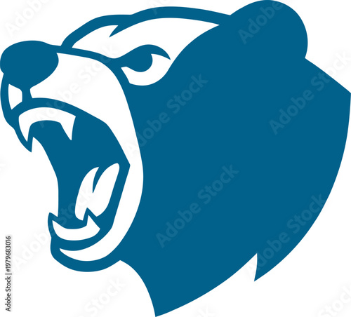 Angry roaring grizzly bear head profile can be Editable