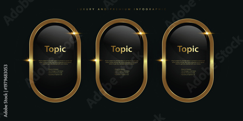 Slika na platnu Group of three Luxury, Gold shiny button, metallic golden infographic, vector ic