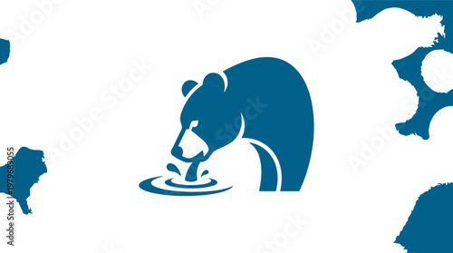 Bear head drinking water from a pond silhouette can be Editable