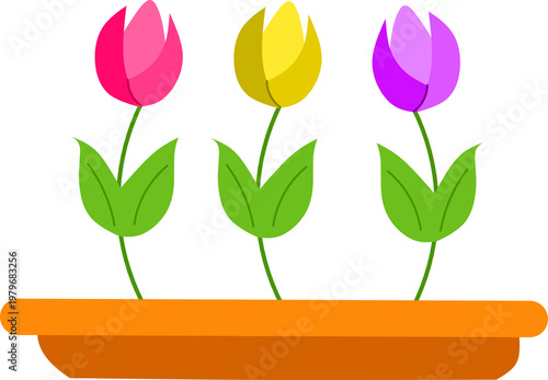 Colorful Tulips in a Planter Illustration